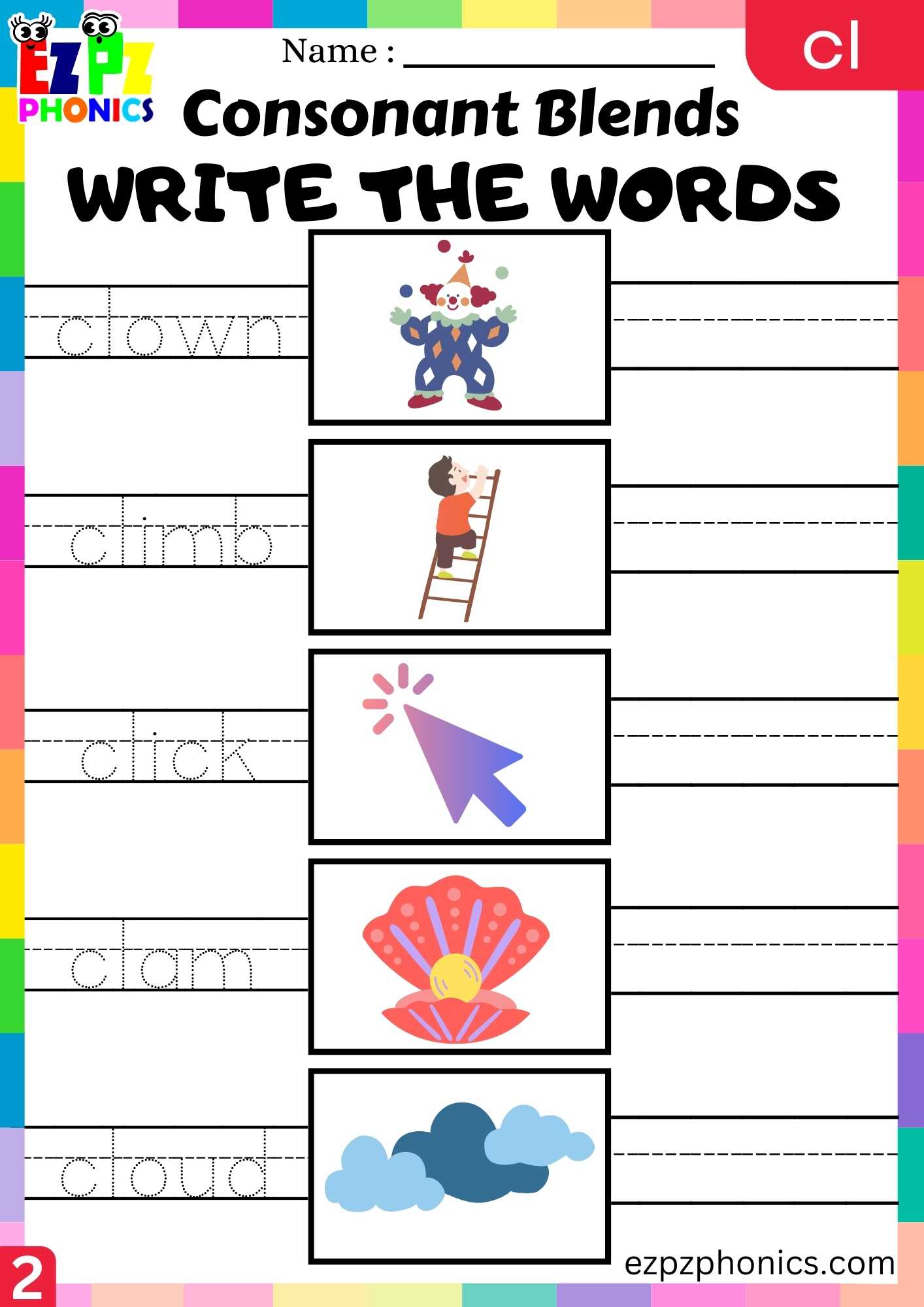 Group2 CL Words Write The Words Phonics Consonant Blends Worksheet